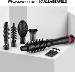 Фен щетка для волос Rowenta Karl Lagerfeld Express Style CF635LF0, черный, 5 насадок, покрытие Keratin & Glow