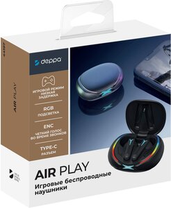 Игровые беспроводные наушники Air Play, BT 5.3, зарядный чехол 300 мАч, черный