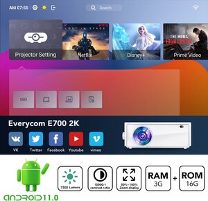 Проектор Everycom E700 (2K версия) (Android, 2560х1440p) + кронштейн