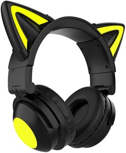 Наушники беспроводные QUMO Party Cat mini c подсветкой, Bluetooth 5.0+EDR, 360 мА-ч, до 10 часов работы, пластик+экокожа